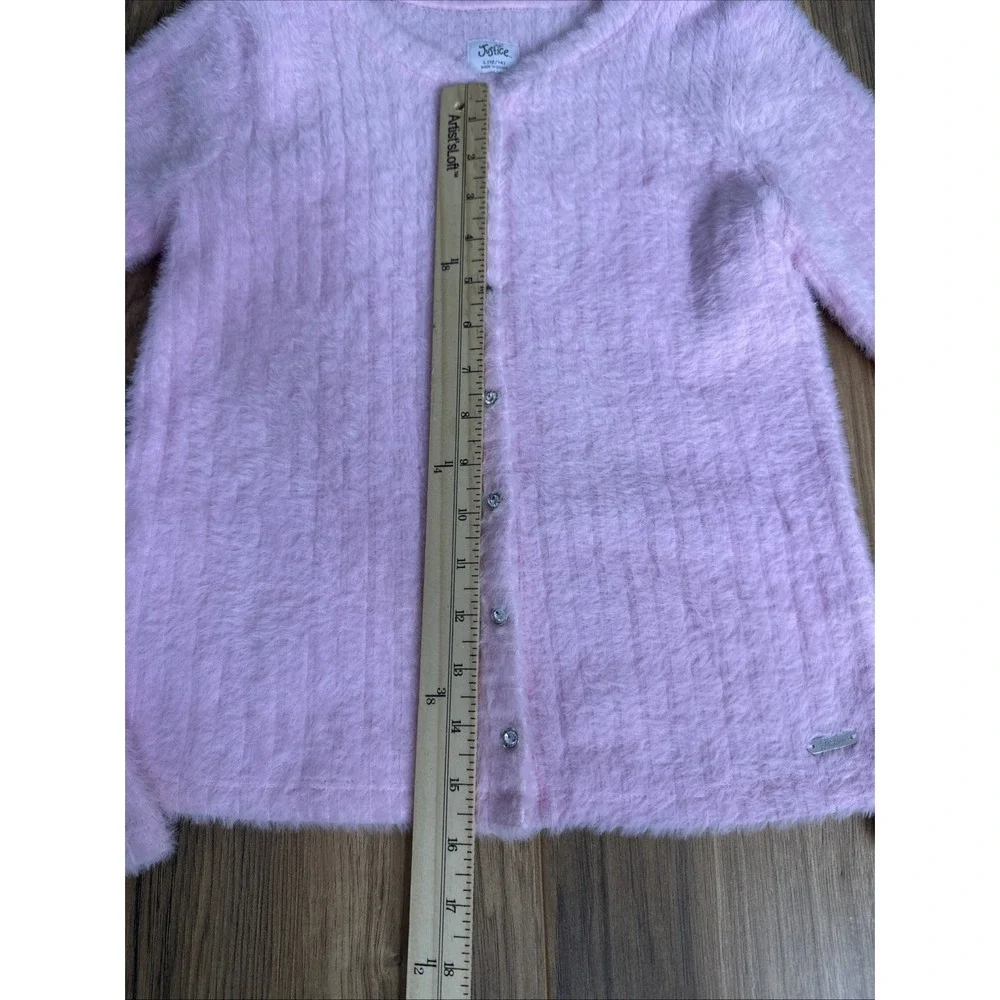 Justice Girls Size L(12/14) Button Up Sweater‎ Pink Furry Cute